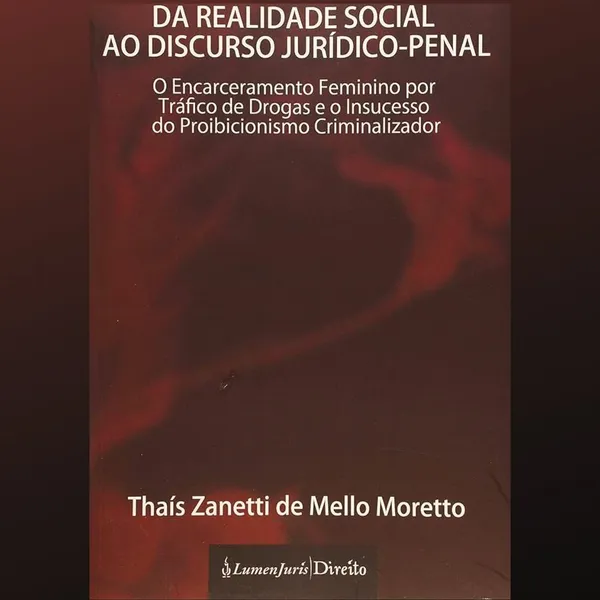 Capa do livro Da Realidade Social ao Discurso Jurídico-Penal: O Encarceramento Feminino por Tráfico de Drogas e o Insucesso do Proibicionismo Criminalizador, da Dra. Thaís Zanetti de Mello Moretto, publicado pela Lumen Juris
